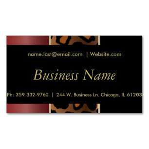 Carte De Visite Magnétique Élégantes rayures de léopard rouge noir, doré 