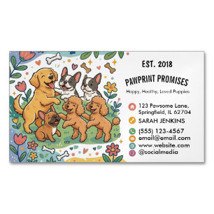 Carte De Visite Magnétique Éleveur de chiots illustré et ludique 
