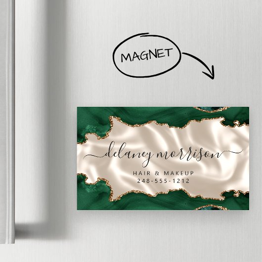 Carte De Visite Magnétique Emerald Green Agate Gold Glitter Ivory Luxury