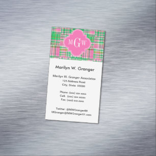 Carte De Visite Magnétique Émeraude Rose Chaud Prépa Patchwork Madras Monogra