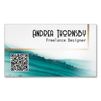 Carte De Visite Magnétique Encre turquoise Moderne Or simple Code QR Personna