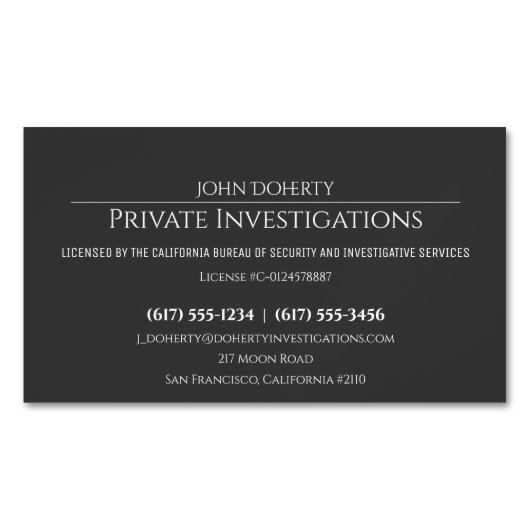 Carte De Visite Magnétique Enquêtes privées | Détective Professionnelle (devant)