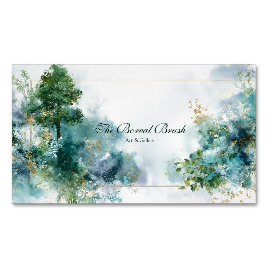 Carte De Visite Magnétique Ethereal Teal Forest Gold Sparkle (devant)