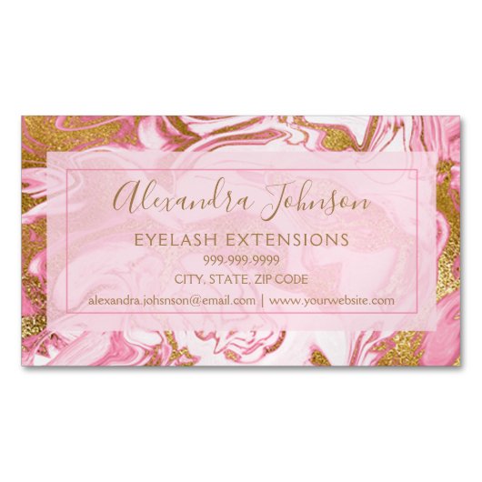 Carte De Visite Magnétique Extensions Eyelash en marbre rose et or - Lashes (devant)