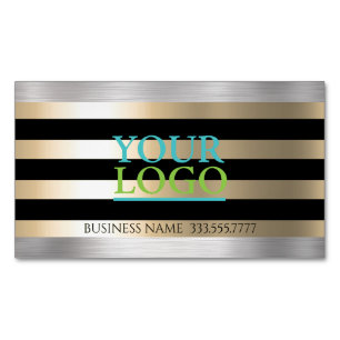 Carte De Visite Magnétique Faites votre logo en acier brossé or et rayures no
