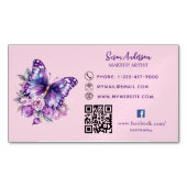 Carte De Visite Magnétique Fleurs de papillon rose violet code QR Facebook (devant)