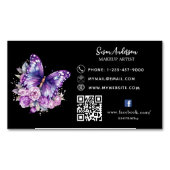 Carte De Visite Magnétique Fleurs de papillon violet noir Code QR Facebook (devant)