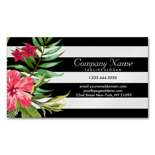 Carte De Visite Magnétique Fleurs Exotiques Et Blancs Et Noirs (devant)