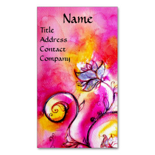 CARTE DE VISITE MAGNÉTIQUE FLEURS FANTAISISTES ROSE FUCHSIA JAUNE