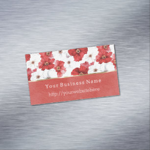 Carte De Visite Magnétique Fleurs Rouges Blanches Nom commercial site web