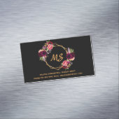 Carte De Visite Magnétique Flores bordeaux noirs or geo monogramme élégant (In Situ)