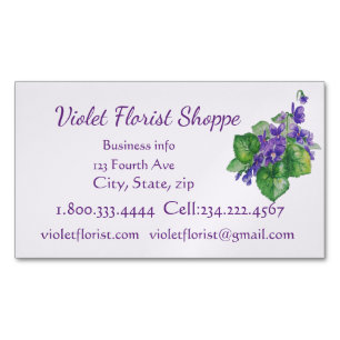 Carte De Visite Magnétique Floriste Nature Fleur Aquarelle Violet Plante