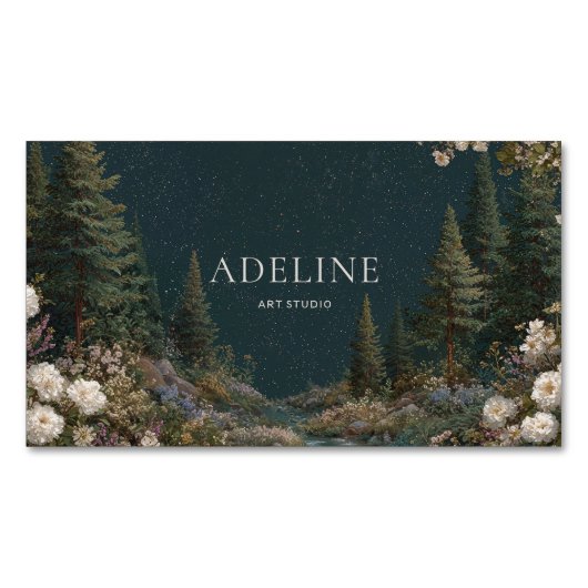 Carte De Visite Magnétique Forêt de nuit céleste Starry Floral (devant)