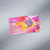 CARTE DE VISITE MAGNÉTIQUE FUCHSIE ROSE FLEURS JAUNES BLANCHES (In Situ)