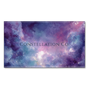Carte De Visite Magnétique Galaxie Vibrante Rose Violet Nébuleuse Cadre Blanc