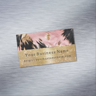 Carte De Visite Magnétique Glam Gold Sparkle Rose Black Cowhide