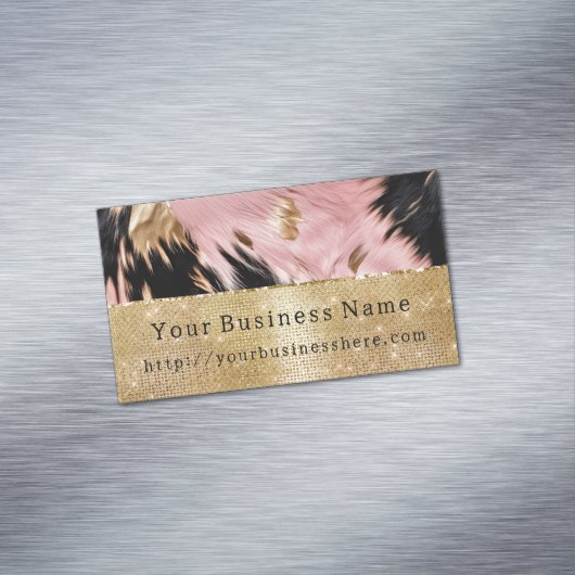 Carte De Visite Magnétique Glam Gold Sparkle Rose Black Cowhide (In Situ)