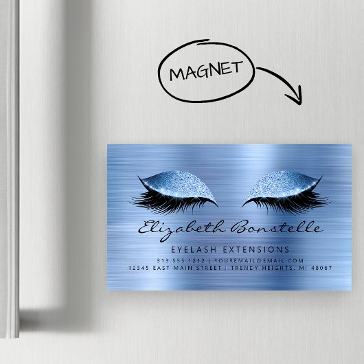 Carte De Visite Magnétique Glitter Eyes Brushed Metal Lash Extensions Blue