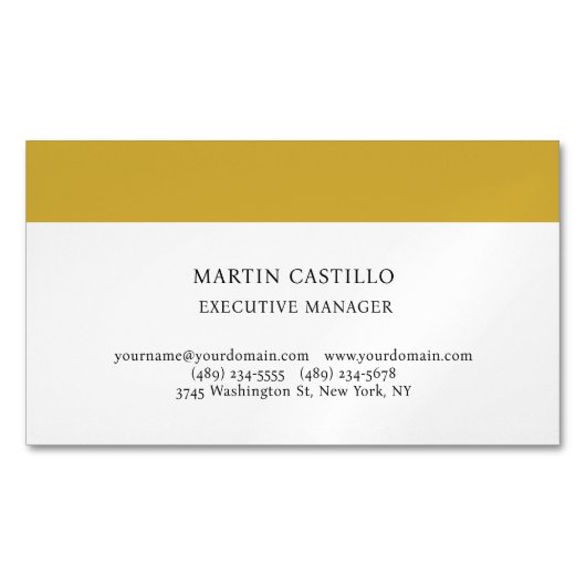 Carte De Visite Magnétique Gold White Color Modern Professional Serif Font (devant)