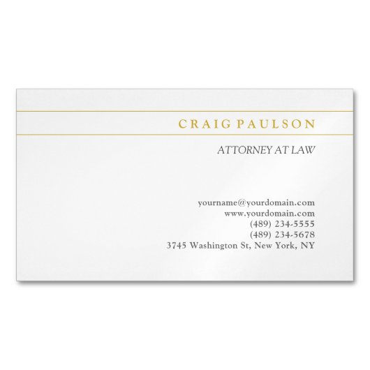 Carte De Visite Magnétique Gold & White Consultant Attorney at Law Profession (devant)