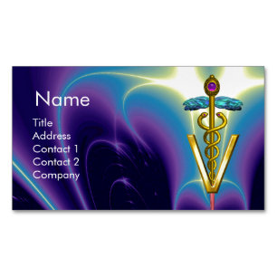 Carte De Visite Magnétique GOLDEN CADUCEUS VETERINARY SYMBOLE / Blue Purple