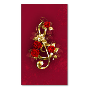 Carte De Visite Magnétique Golden Treble Clef avec fleurs Roses