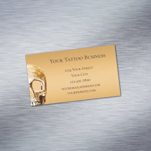 Carte De Visite Magnétique Gothique Crâne Face or blanc tatouage Shop (In Situ)