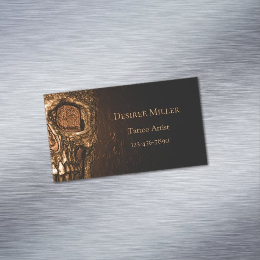 Carte De Visite Magnétique Gothique Crâne visage brillant or noir Tatouage Bo (In Situ)