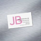 Carte De Visite Magnétique Gras Monogramme rose blanc moderne (In Situ)