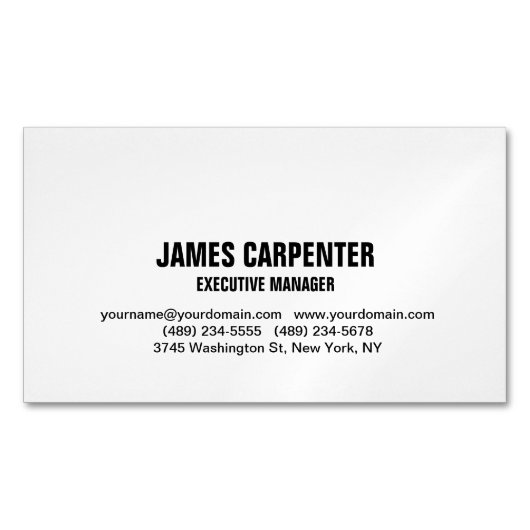 Carte De Visite Magnétique Gras Texte Noir Blanc Unique Moderne Professionnel (devant)