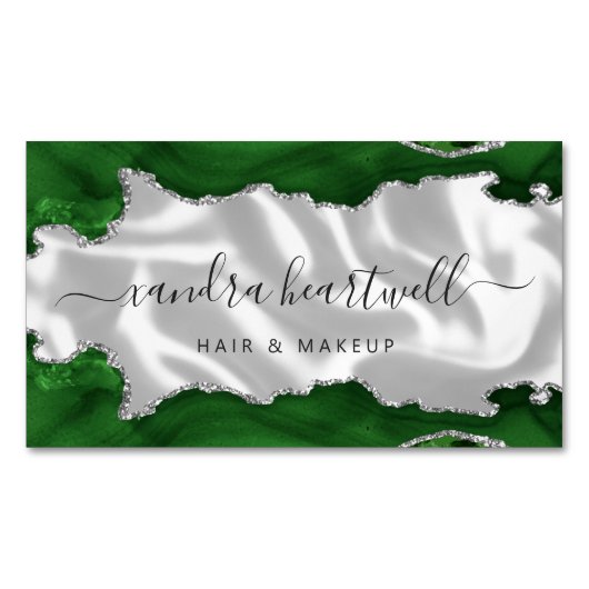 Carte De Visite Magnétique Green Agate Parties scintillant Argent Luxe (devant)