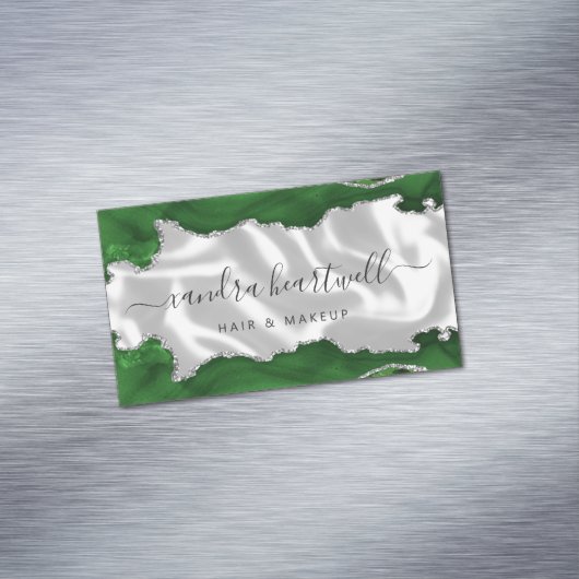 Carte De Visite Magnétique Green Agate Parties scintillant Argent Luxe (In Situ)