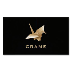 Carte De Visite Magnétique Grue en origami dorée élégante minimaliste noir