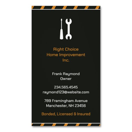 Carte De Visite Magnétique Handyman de construction (devant Vertical)