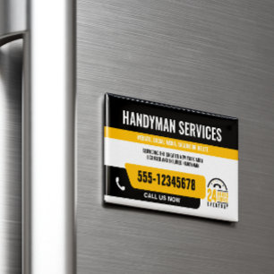 CARTE DE VISITE MAGNÉTIQUE HANDYMAN REMPLACE GUY URGENT RÉPARATION NOIR JAUNE