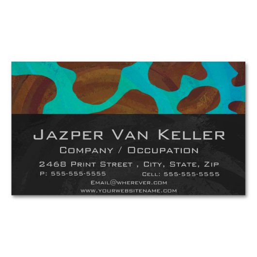 Carte De Visite Magnétique Impression Brown et Turquoise de vache (devant)