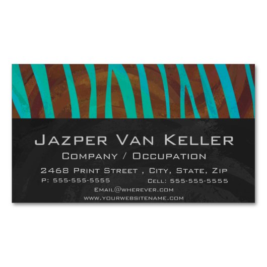 Carte De Visite Magnétique Impression Brown et Turquoise Zebra (devant)