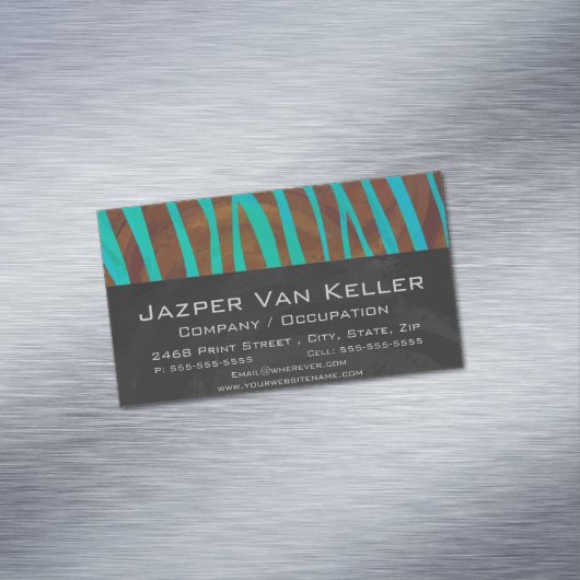 Carte De Visite Magnétique Impression Brown et Turquoise Zebra (In Situ)