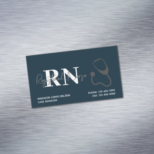 Carte De Visite Magnétique Infirmière moderne Marine Bleu Blanc Stethoscope (In Situ)