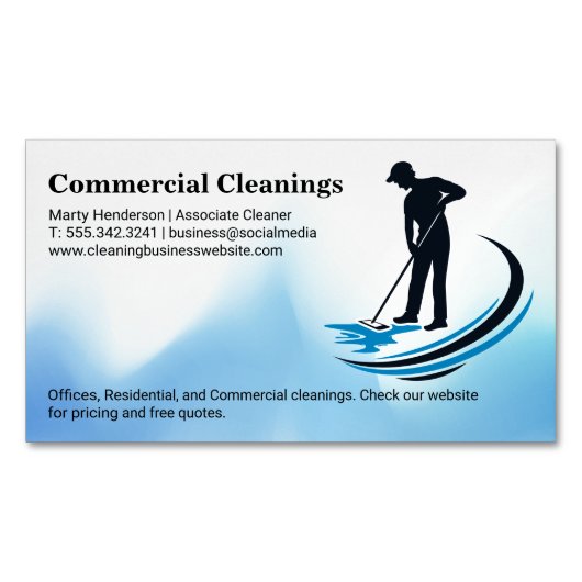 Carte De Visite Magnétique Janitor Mopping | Nettoyage domestique (devant)