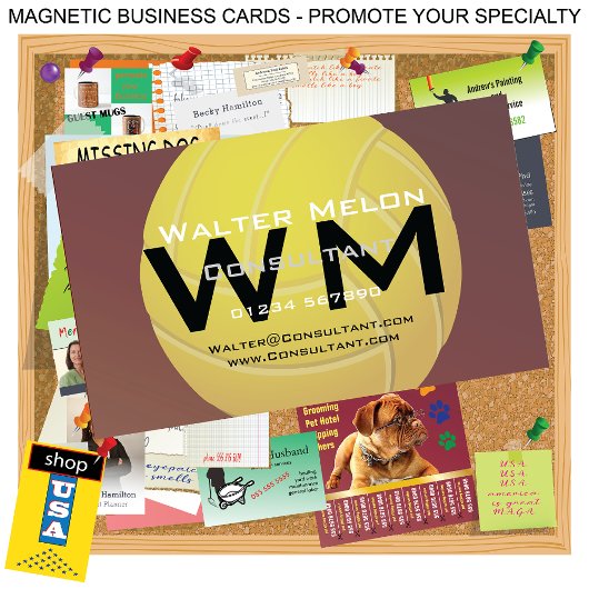 Carte De Visite Magnétique Jaune Volley-ball 🏐 Terme Rouge Arrière - plan Pe