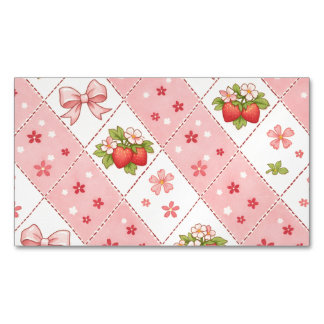 Carte De Visite Magnétique joli nœud de fraise florale motif sans couture des