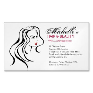 Carte De Visite Magnétique Jolie fille aux cheveux ondulés et Icône maquillag