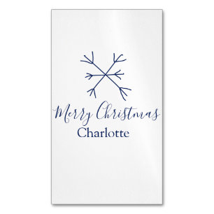Carte De Visite Magnétique Joyeux Noël bleu flocons ajouter nom fêtes