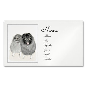 Carte De Visite Magnétique Keeshond Maman et Son Peinture - Art Chien origina