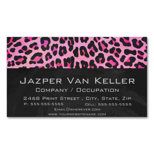 Carte De Visite Magnétique Léopard noir et rose chaud (devant)