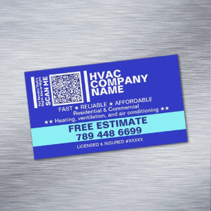 Carte De Visite Magnétique Licence & Code Qr Blue Professionnel HVAC