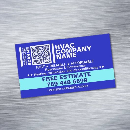 Carte De Visite Magnétique Licence & Code Qr | Climatisation Blue Professiona