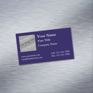 Carte De Visite Magnétique Logo carré personnalisé fond bleu texte blanc