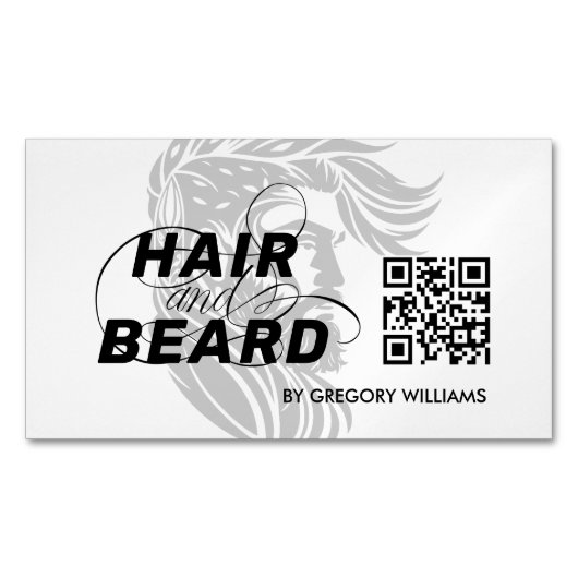 Carte De Visite Magnétique Logo Cheveux Code QR Cheveux & Barbe (devant)